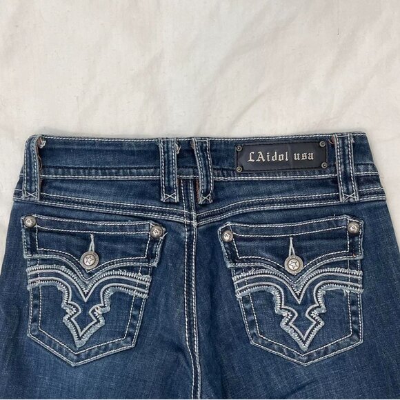 dark wash L.A IDOL bootcut low-waisted western style denim jeans – size 9 - Picture 3 of 4